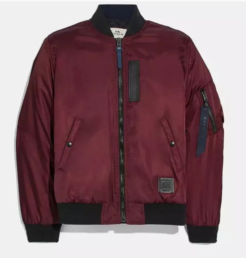 Coach New York Bomber Jacket Ma-1 Men's Small Burgundy Nylon Zip Up Casual